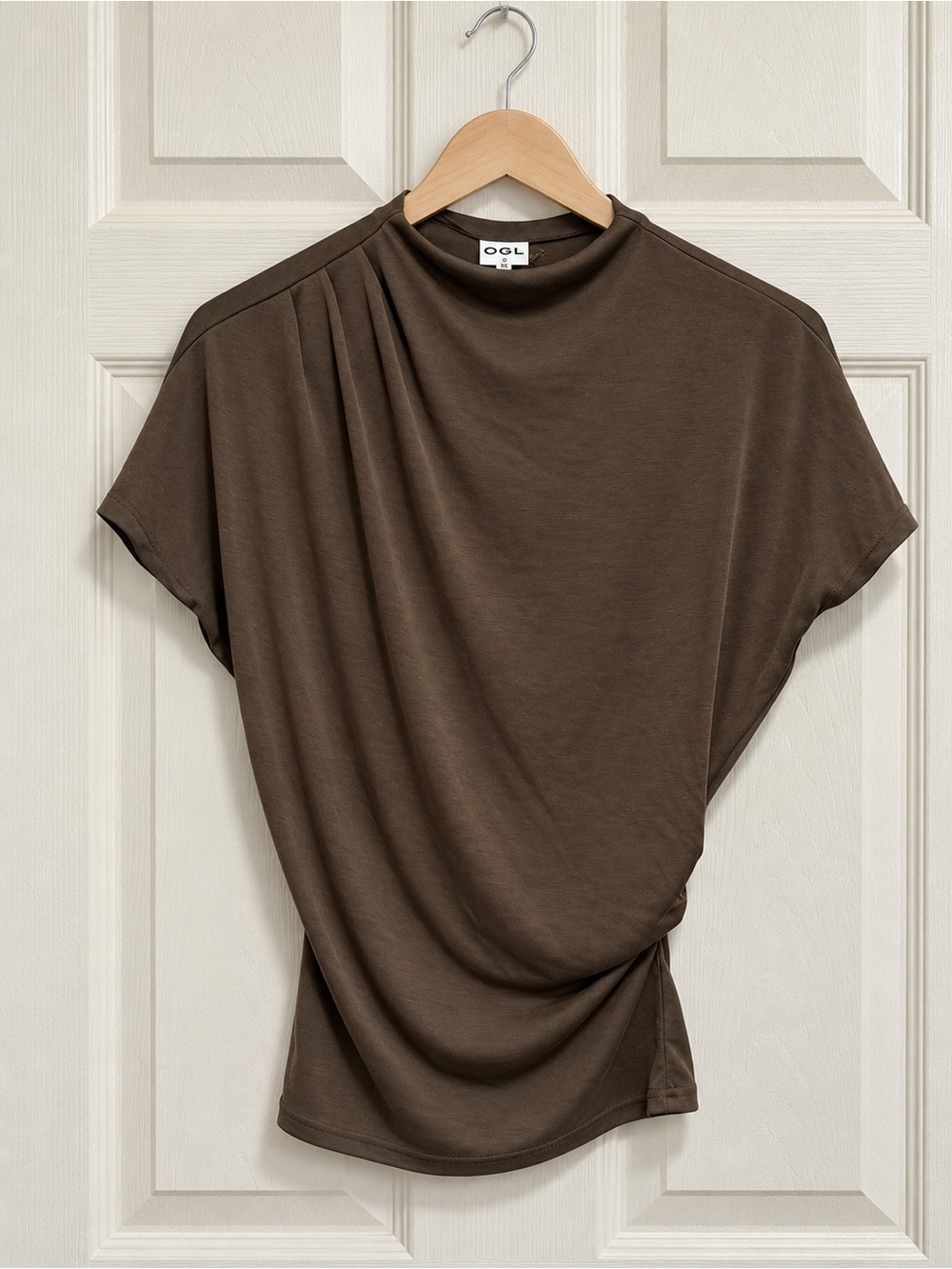 OGL Chocolate Brown Non-Bra Draped Ruched Modal Top XS NWT